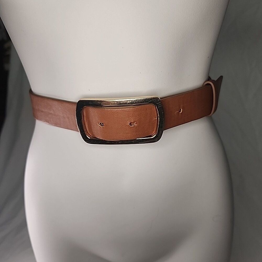 Belt The Limited Faux Leather Women's Brown Brass Buckle M RN#54874 1.25" X 42"